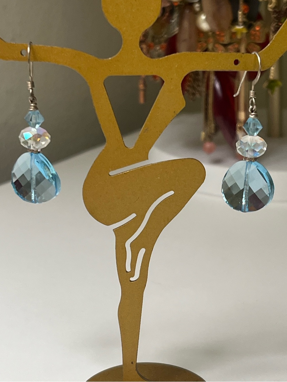 Handmade Light Blue Crystal Drop Earrings